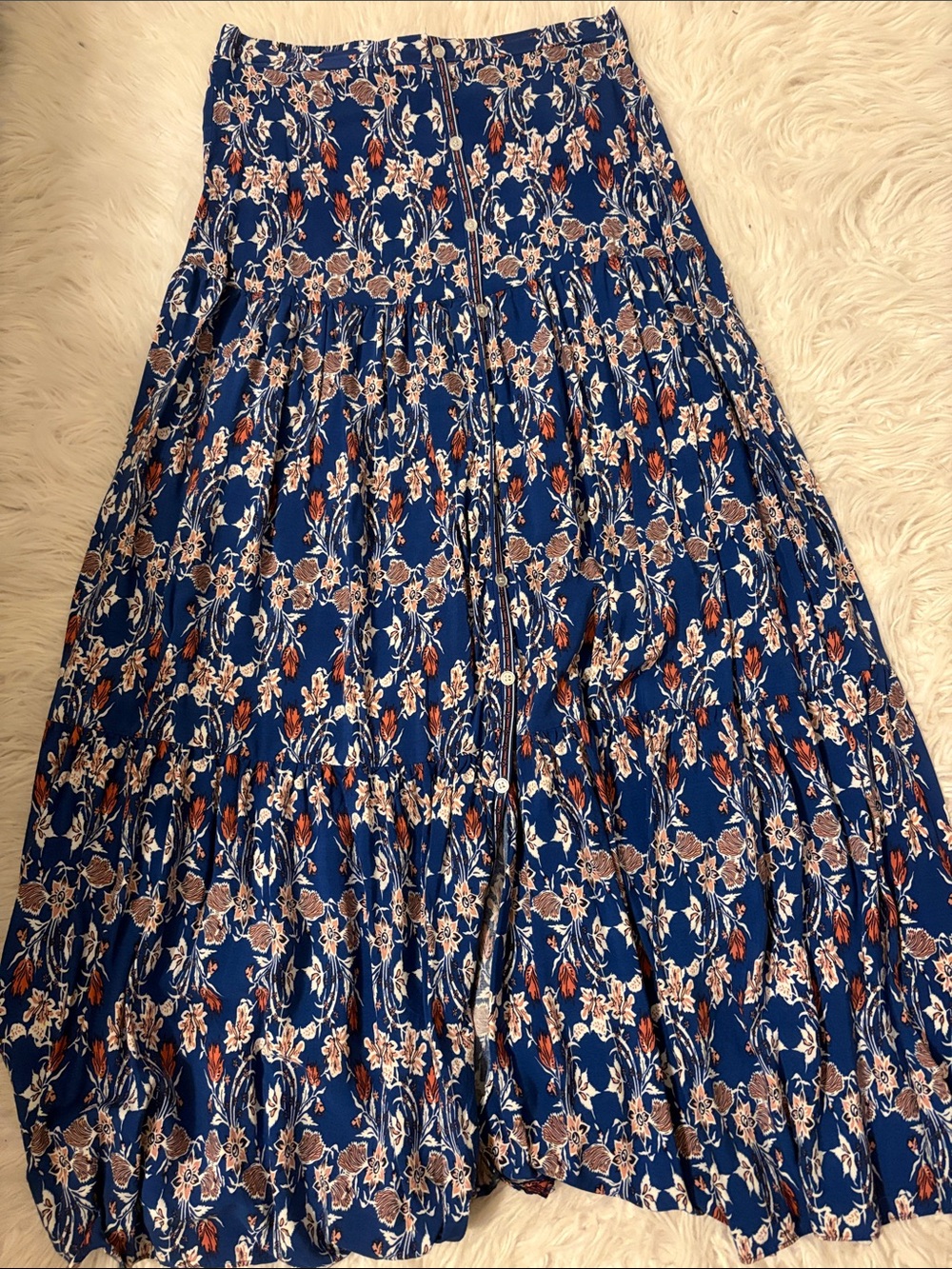 Max Studio Navy Floral Tiered Maxi Skirt